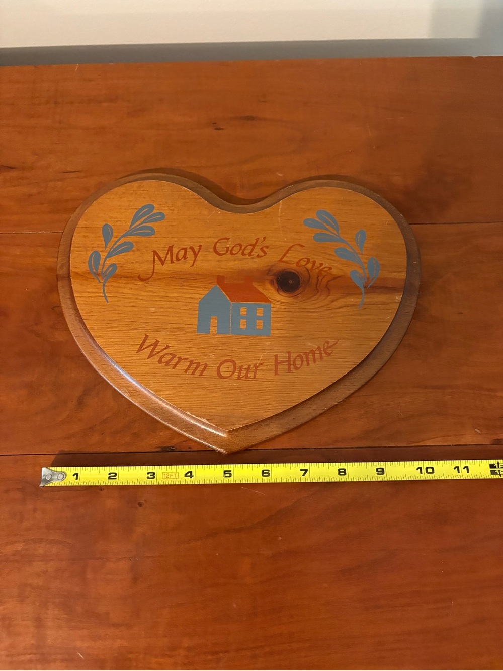 Heart shaped Wooden Wall Plaque May God’s Love Warm Our Home - Picture 3 of 6